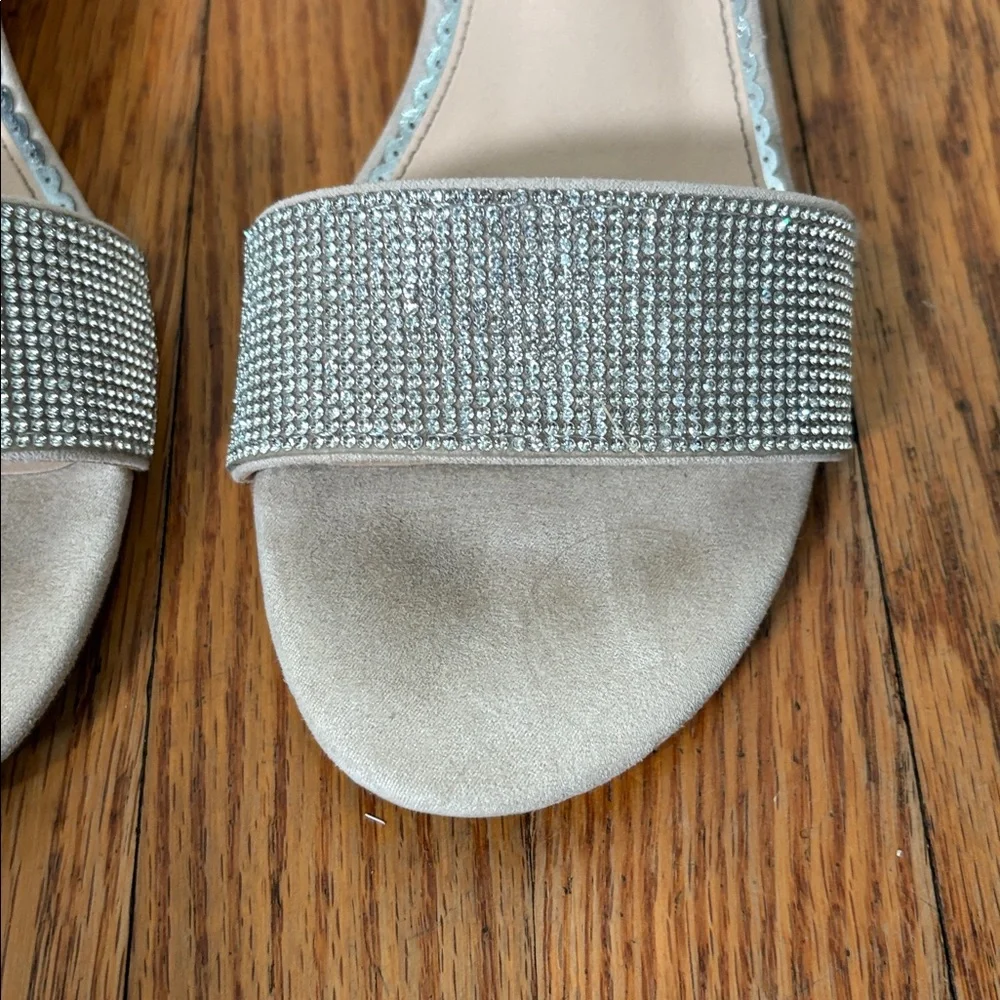 Sugar Machelene dressy block heel sandal rhinestone beige‎ strap size 10
